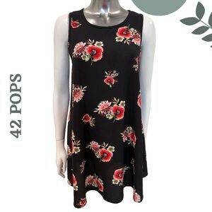 🛍️3/$40 42 POPS Floral Sleeveless Black Red Shift Dress – Size Medium